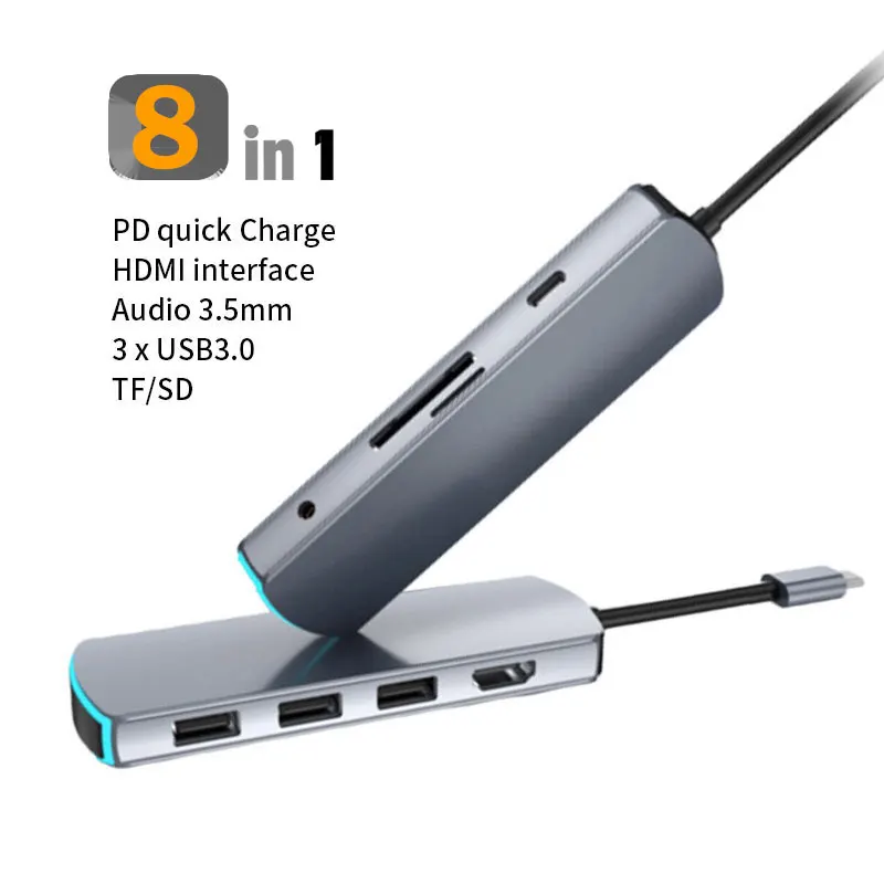 

Oem USB C Adapter 4K Video out USB 3.0 *2 support TF/SD card ,USB3.0 Gigabit Ethernet ,PD Charger usbc hub for Macbook Pro/Air
