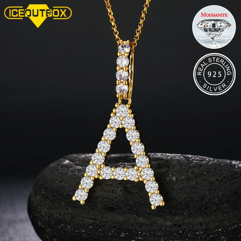 

Fine Women Jewelry VVS Moissanite alphabet Letter Pendant Iced Out Gold Plated 925 Sterling Silver Initial Name Necklace