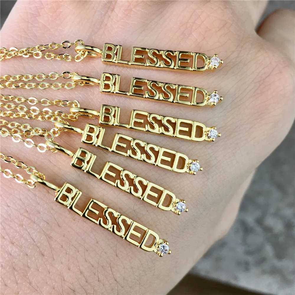 

LS-E1043 sparkly amazing "BLESSED" letter necklace, lucky necklace for women and men, cubic zircon charm necklace