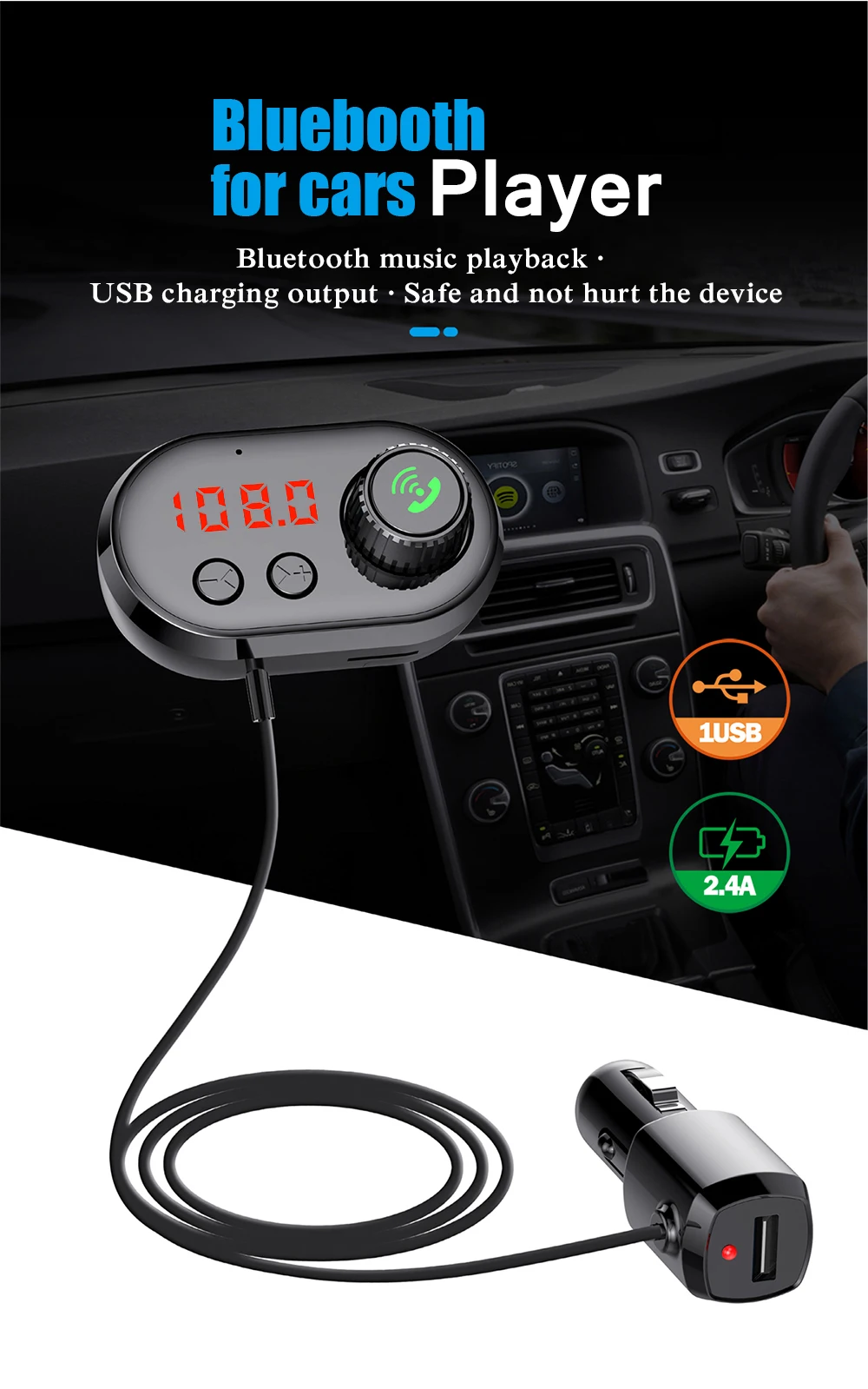 LUFA T11 Kit de voiture Bluetooth Bluetooth Récepteur Transmetteur FM Adaptateur sans fil pour AUX TF double carte usb mp3 player mains Appel gratuit 