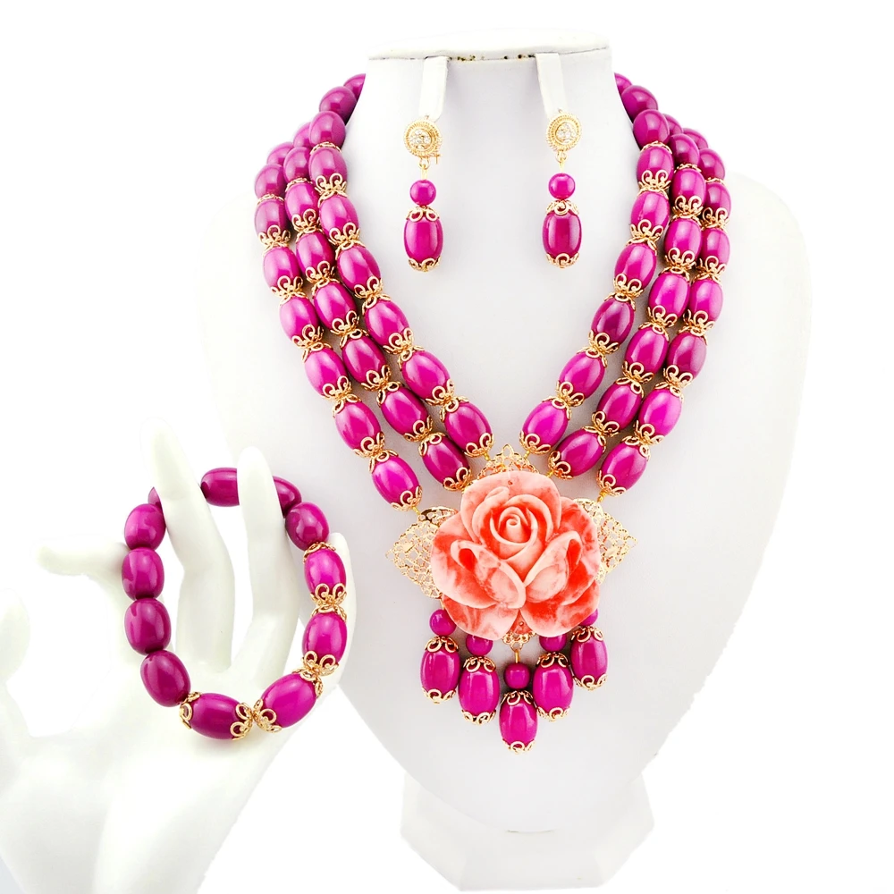 

Yulaili Pakistani New Design Rose Shape Design Coral Beads Jewelry Set Wedding Bridal Necklace Jewelry Sets YL434