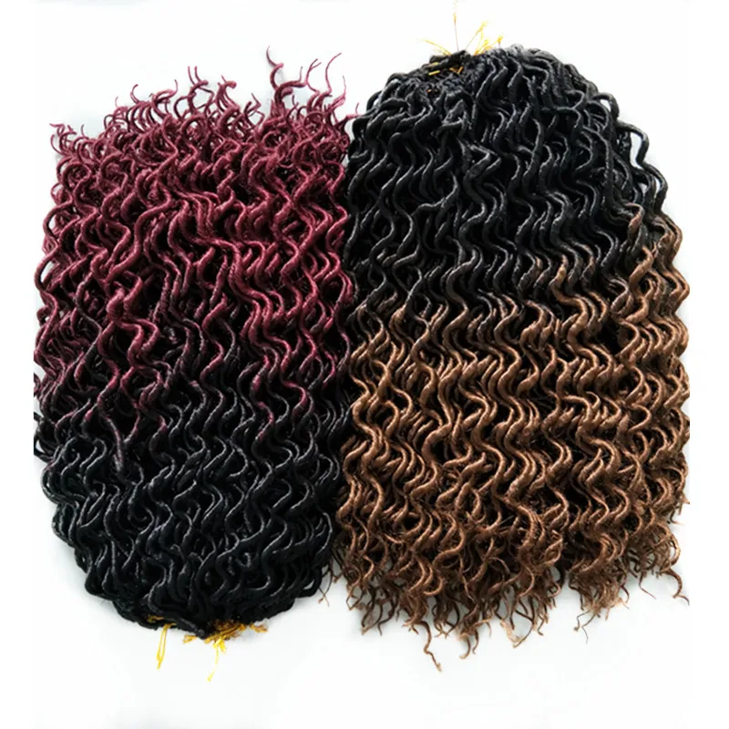 

Wholesale 100% Premium Fiber Synthetic Goddess Curly Locs 18" Crochet Faux Lock Braiding Hair Extensions Ombre Color