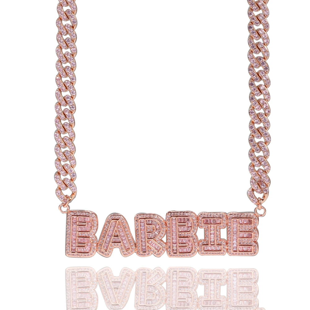 

Name Necklace Baguette Letters Iecd Out Cuban Chain Full Iced Out Zircon Pendant Gift HipHop Jewelry