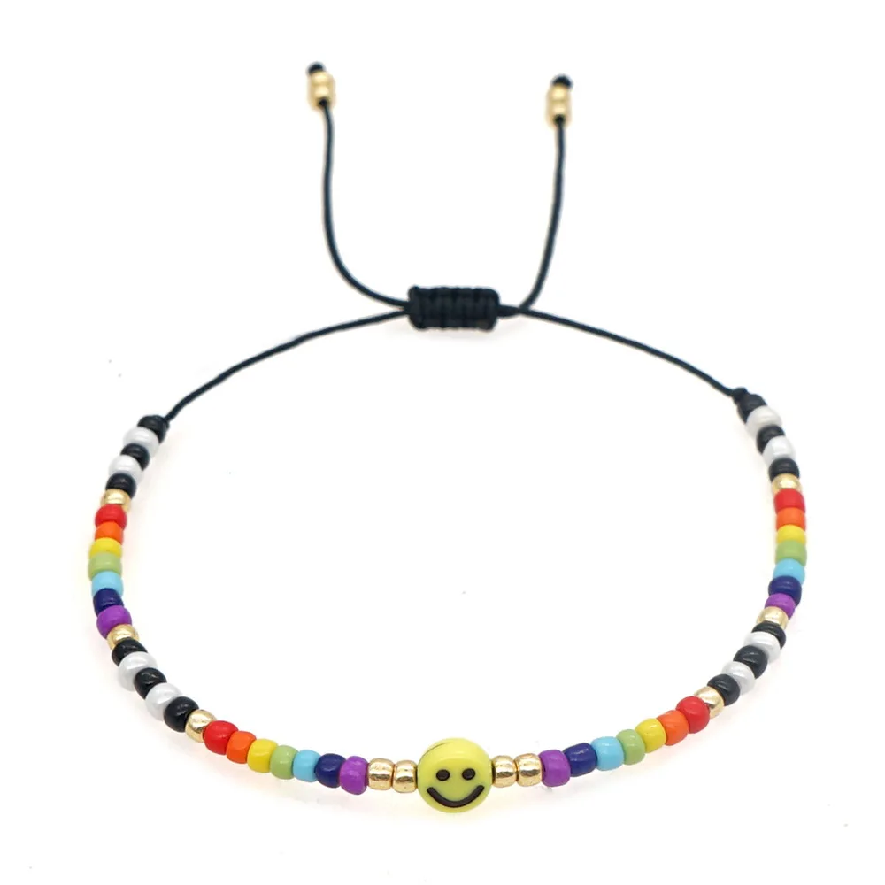 

2022 Bohemian Ethnic Style Gradient Color Bracelet Acrylic Smiley Face Color Domestic Glass Beads Beaded Bracelet For Women, Picture color