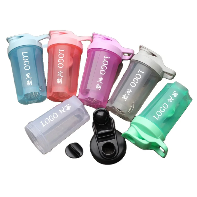 

BPA Free Colorful Gym Handle Sports Water Bottles Plastic Shaker Bottle For Protein With Mixing Ball, Red, blue, green, purple, gray, customized color
