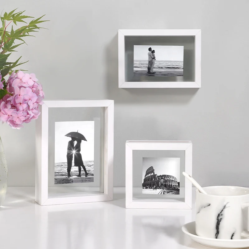 Modern White Marcos Flotantes Double Glass Picture Float Frames