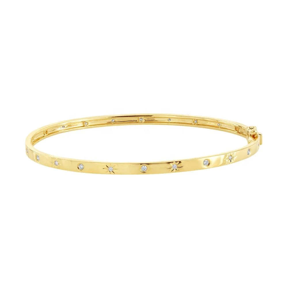 

925 Sterling Silver Trendy Thin Diamond Star Bangle Bracelet Gold Plated