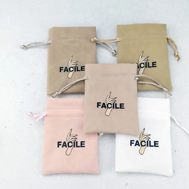 

custom made velvet pouch bag faux suede jewelry packaging pouch with printing logo, Customized color