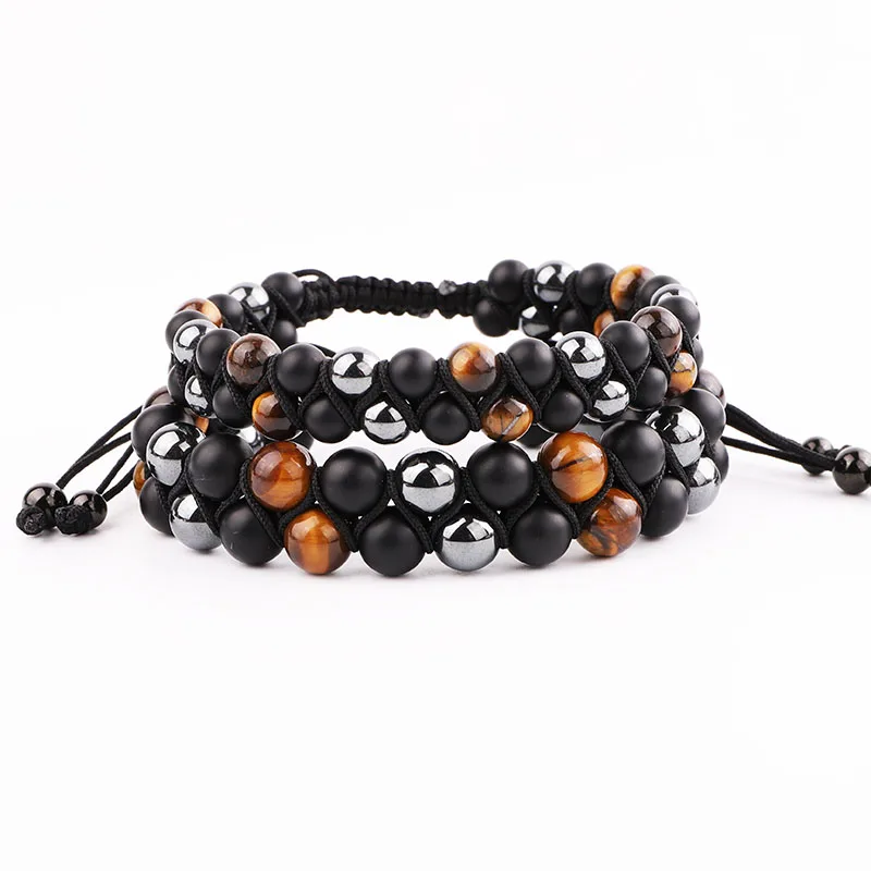 

New Style Tiger Eye Lava Hematite Stone Beads Healing Yoga Braided Adjustable Macrame Bracelet For Men Women