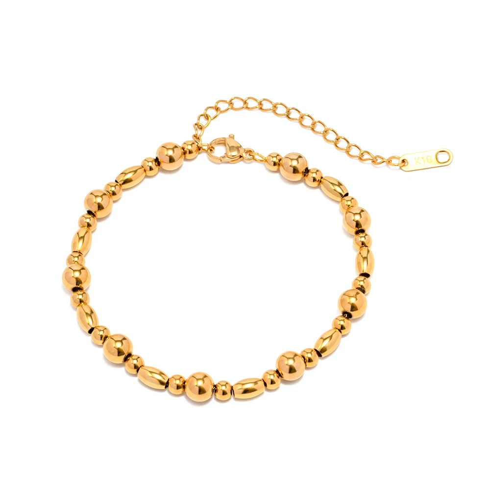 

Factory Direct 18K Gold Plated Ball Bracelets Stainless Steel Full Round Beads Bracelet for Women