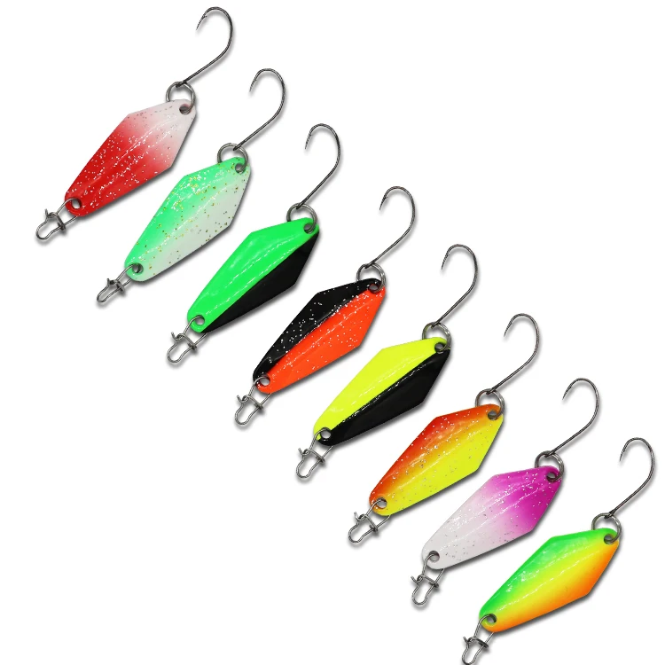 

In stock UV double color 2.5g spoon Artificial bait Trout Fishing Spinner lure, 8 color or oem