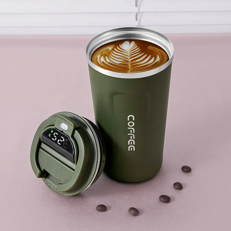 

Goofit Custom Logo 510ml Double Wall Smart Travel Coffee Tumbler Mug 304 Stainless Steel Thermos Mug with Temperature Lid