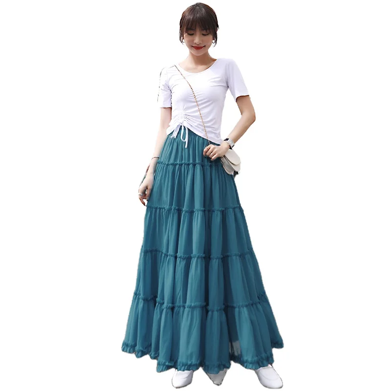 

Full Long Summer Flower Printed Chiffon Skirt, Print