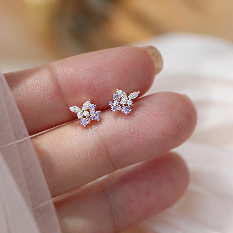 

Dainty gold plated 925 sterling silver diamond CZ butterfly stud earrings
