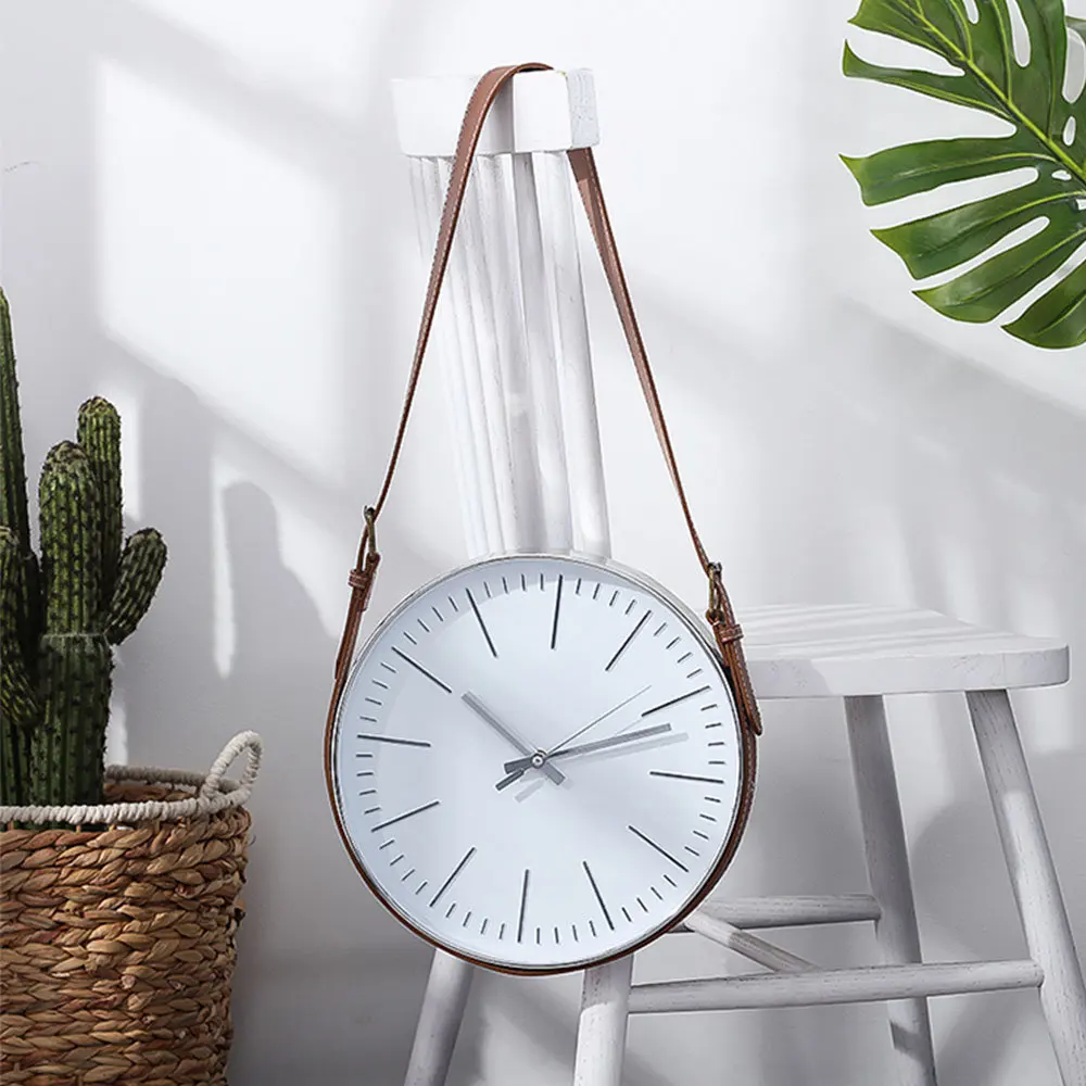 Modern Custom Leather Wall Clocks Holder Belt Alarm Clock Wall Art