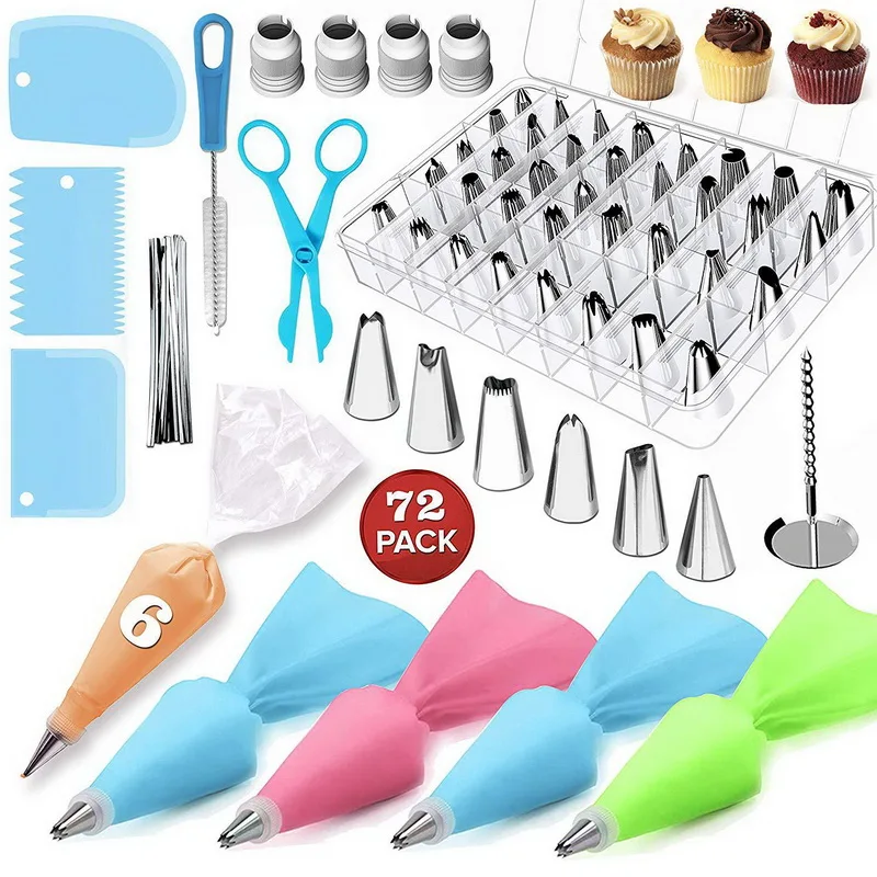 

numbered 72pcs decorating tip cake brush scissor scraper pastry bag cream baking tool set, As picture