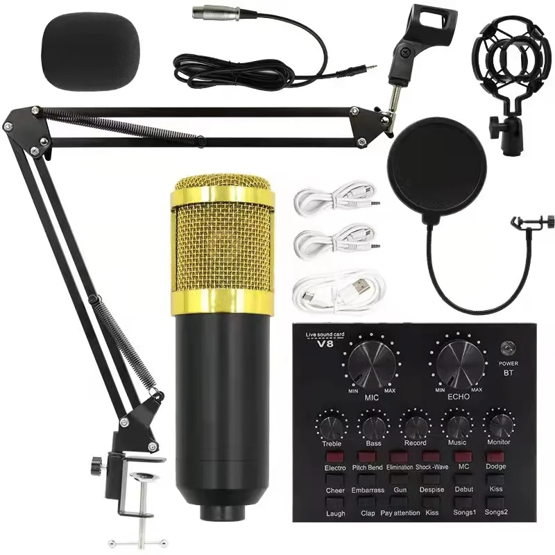 

BM800 Condenser Microphone Kit with V8 Sound Card Set Live Streaming Mic Multi-function tarjeta de sonido Podcast Microfono