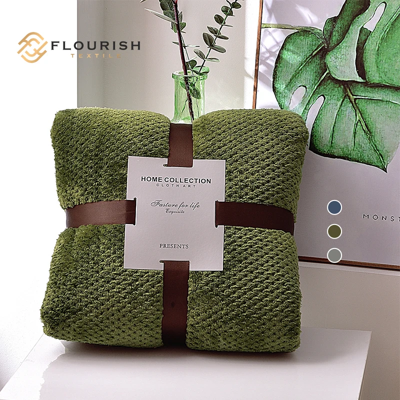 

Flourish Ready to Ship Mesh pineapple check blanket Plain Knitted Blanket Super Soft Couverture De Lit Manta Polar