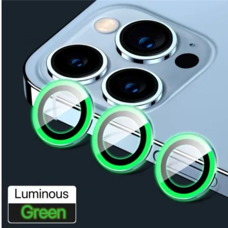 

Luminous Camera Lens Cover For iPhone 12 11 Pro Max Lens Protector Metal Ring Glass For iPhone 13 mini promax Protective Cap, Black