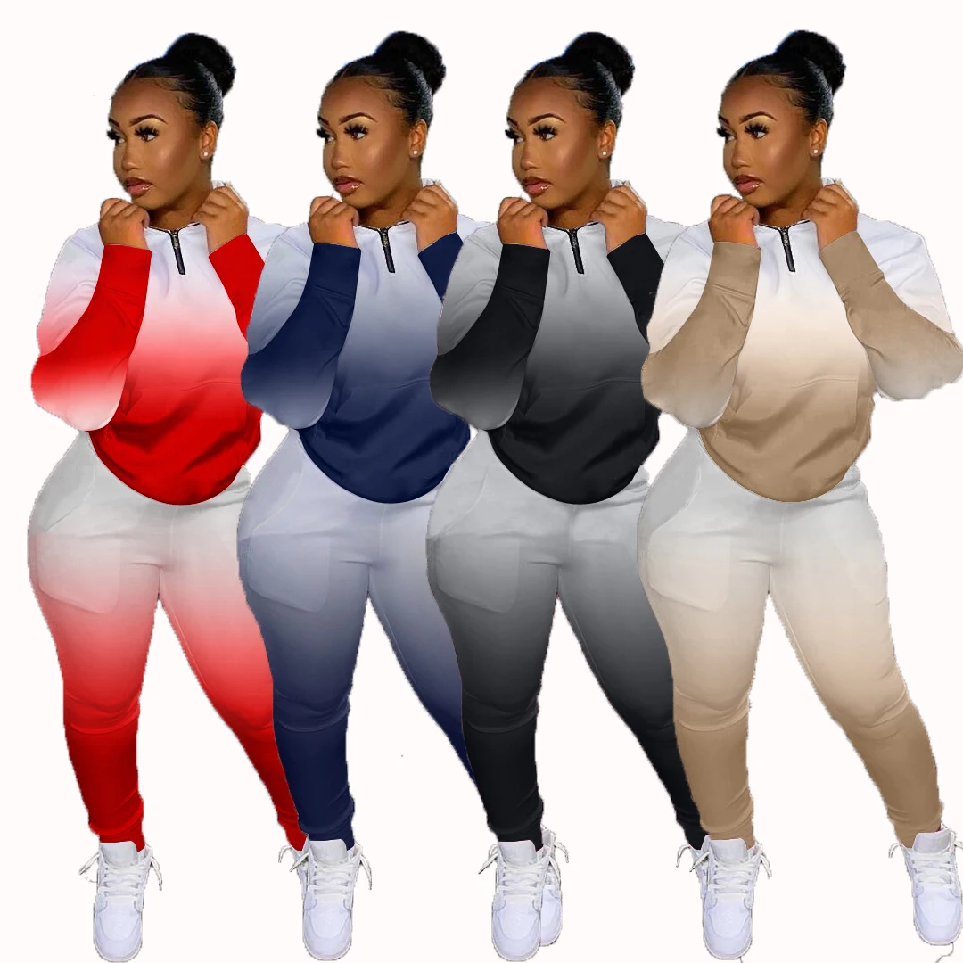 

Two Piece Set Women Clothing Casual High Neck Printed Two Piece Pant Set