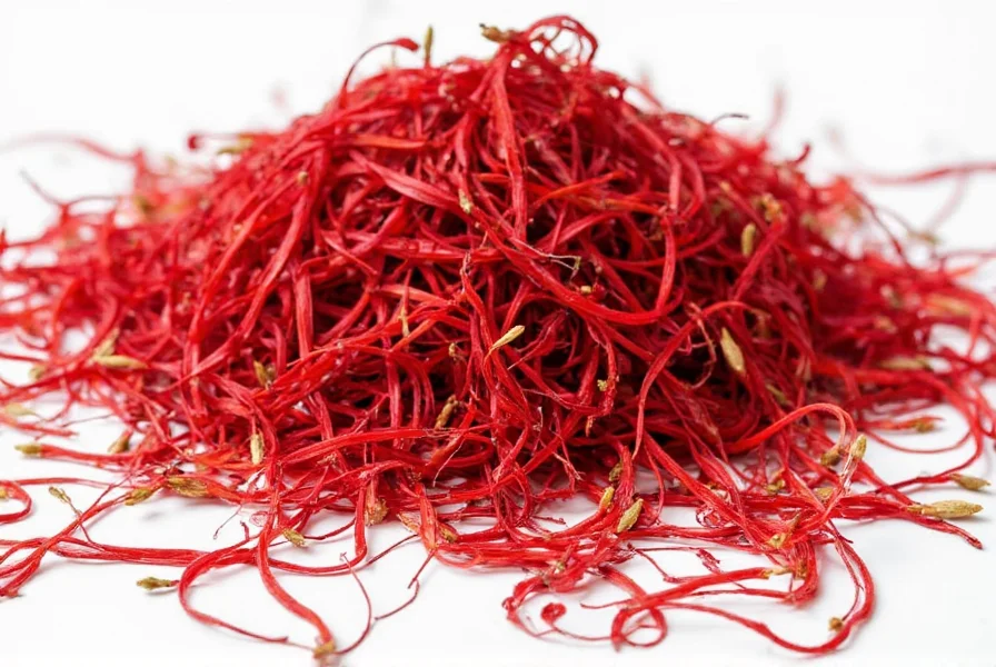 Close-up view of saffron supplement capsules next to saffron threads showing the difference between raw spice and standardized extract