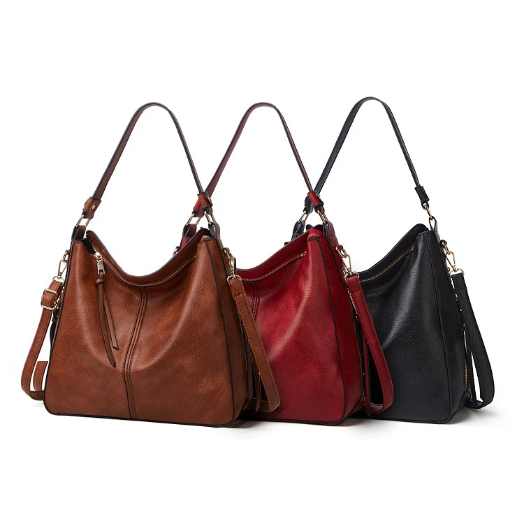 

Hot selling Women Vintage PU Leather Tote Shoulder Bag Handbag Big Large Capacity, As per picture