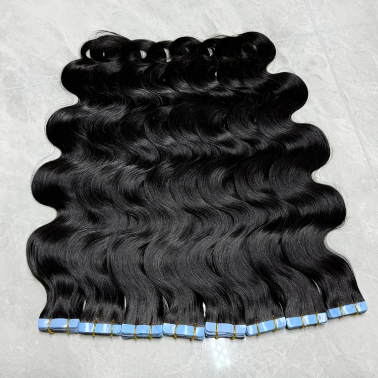 Drop Shipping Vendor Tape in Bestselling Natural Black Body Wave Virgin Human Hair Tape Ins