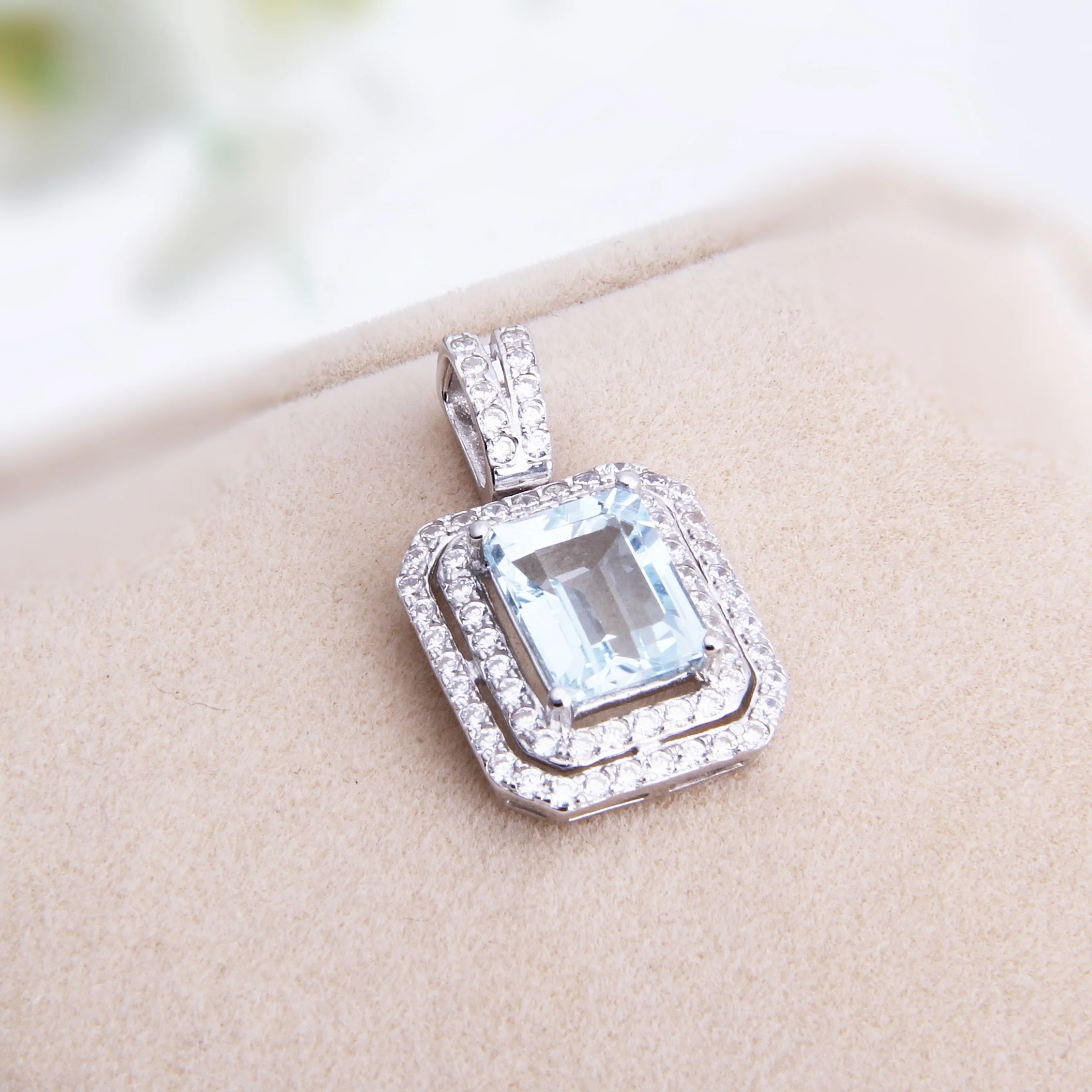 

Abiding Hot Sale Sky Blue Topaz Gemstone 925 Sterling Silver Pave CZ Diamond Custom Square Shape Jewelry Pendant