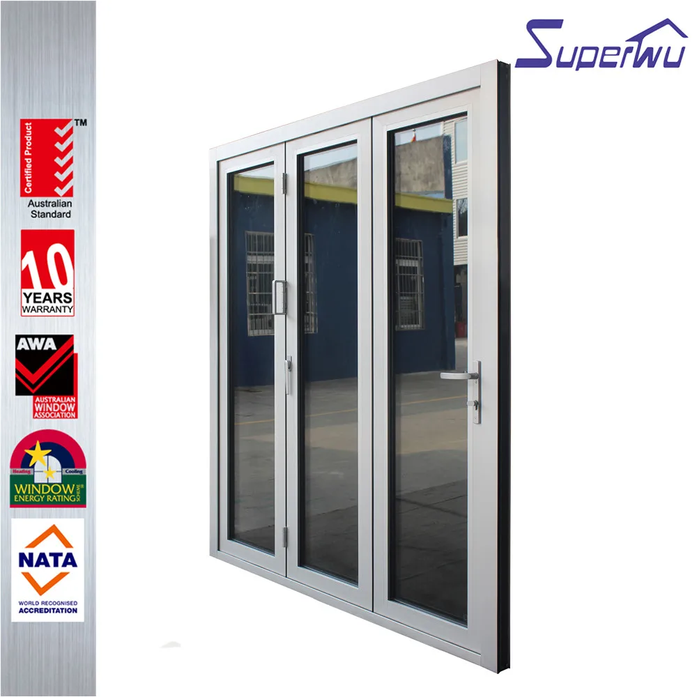 Factory direct sales silver color aluminium frame bi-folding door with three panels retractable flyscreen available