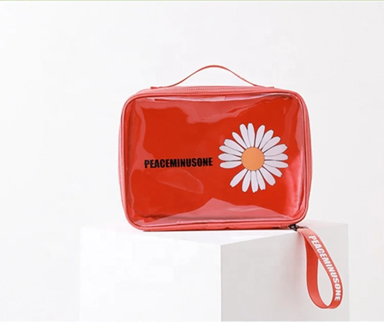 

multi-function transparent waterproof pvc clear daisy makeup cosmetic ladies travel portable toiletry wash bag, Customized color