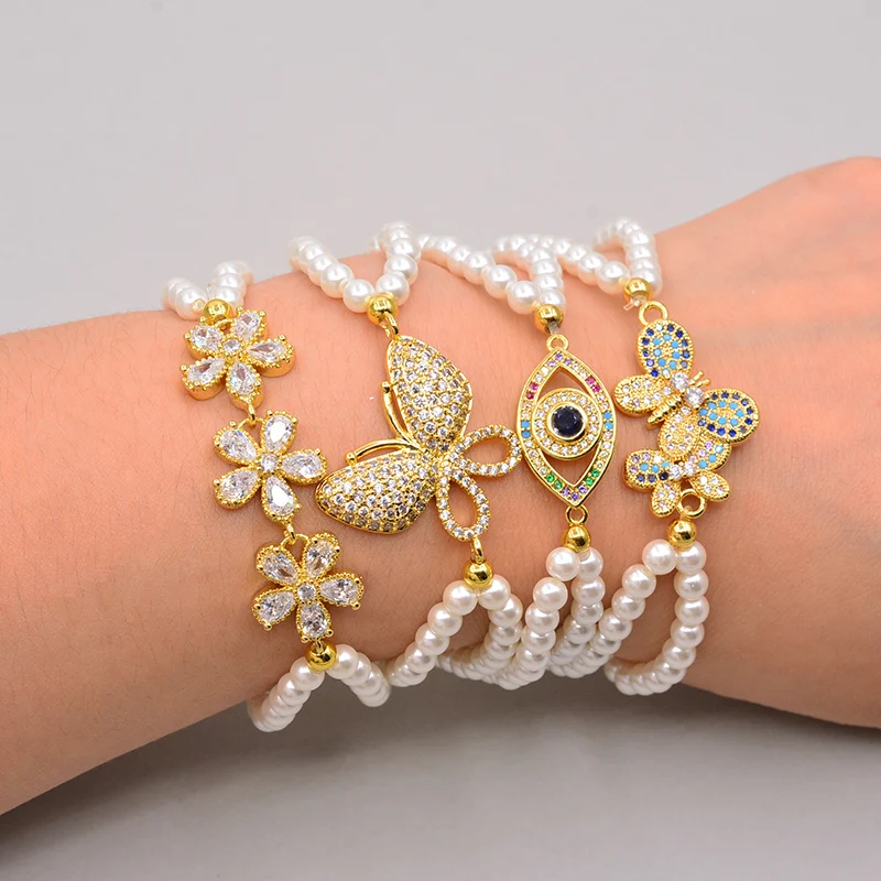 

Pearl bead Eternity Butterfly Diamond Statement Stretch Turkish Evil Eyes Unique Waist Trending Bracelet 2021