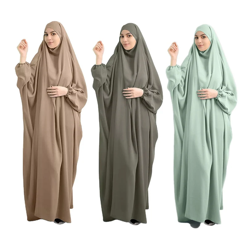 

Jilbab One Piece High Quality EID Islamic Clothing Wholesale Muslim Ramadan Robe Solid Long Prayer Abaya Jilbab, 8 colors in stock accepted customzied design