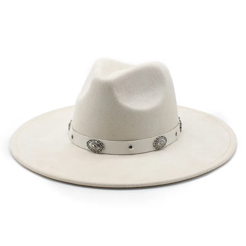 

Vintage suede fedora hat belt decorative curved overhang outdoor hat men women Western cowboy