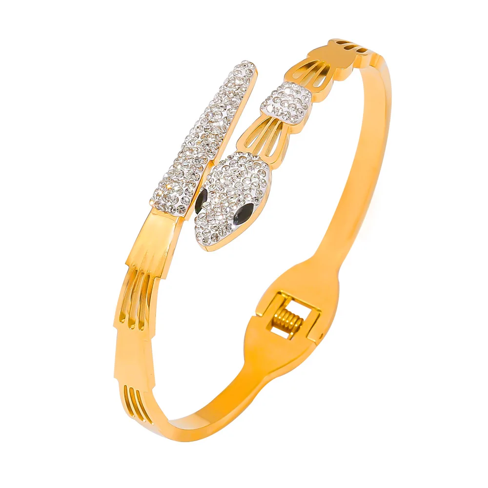 Hot Personality Ins Wind Jewelry Spirit Snake Shape Hollow Diamond Design Sense Stainless Steel Gold-plated Bracelet