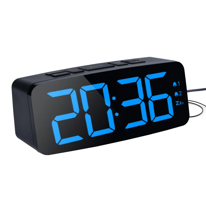 

Portable Blue digital alarm clock radio with night light