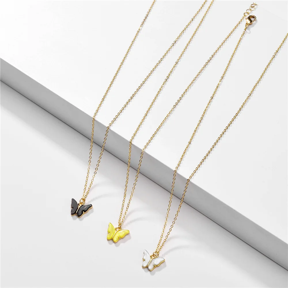 

2020 Hotsale Simple Gold Plated Thin Chain Butterfly Necklace Color Butterfly Pendant Necklace For Women, Picture color