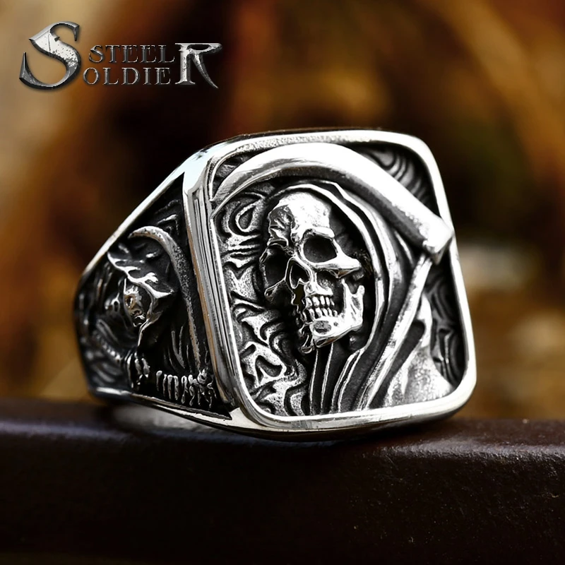

SS8-1238R New Arrival The Grim Reaper Ring Stainless Steel Skull Ring For Men Punk Vintage Biker Jewelry Wholesale