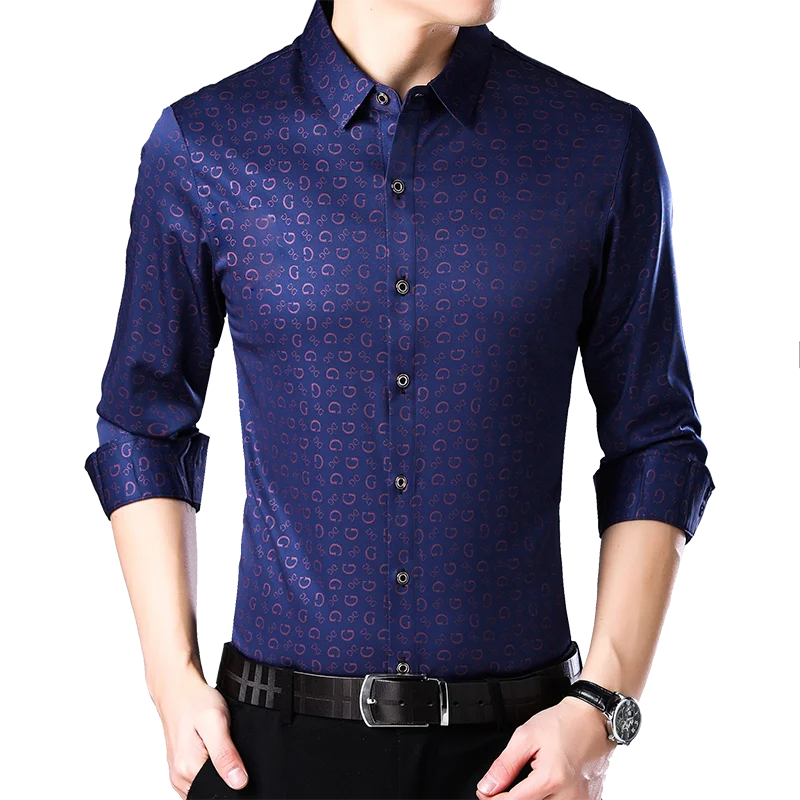 

Wholesale new arrival formal style man's letter print slim fit non iron polyester breathable winter shirt