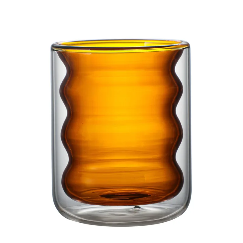 

HY OEM Creative colored glass water mug double walled glass tea cup heat resistant glass coffee cup double insulated cups