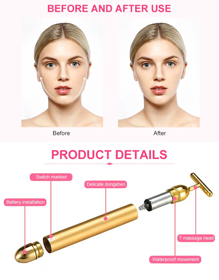 Home use 24k gold bar facial vibration massager beauty