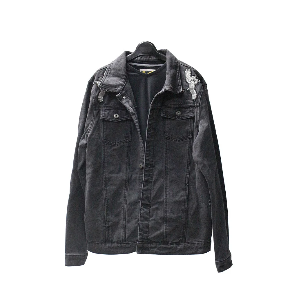 

Mens embroidery patch custom design man black denim coat jacket