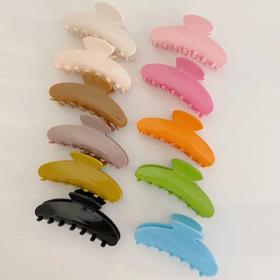 

YJL Factory New Arrival Women Accessories Custom Logo Rhinestone Hair Claws Candy Color Banana Shape Acetate Hair Claw Clips