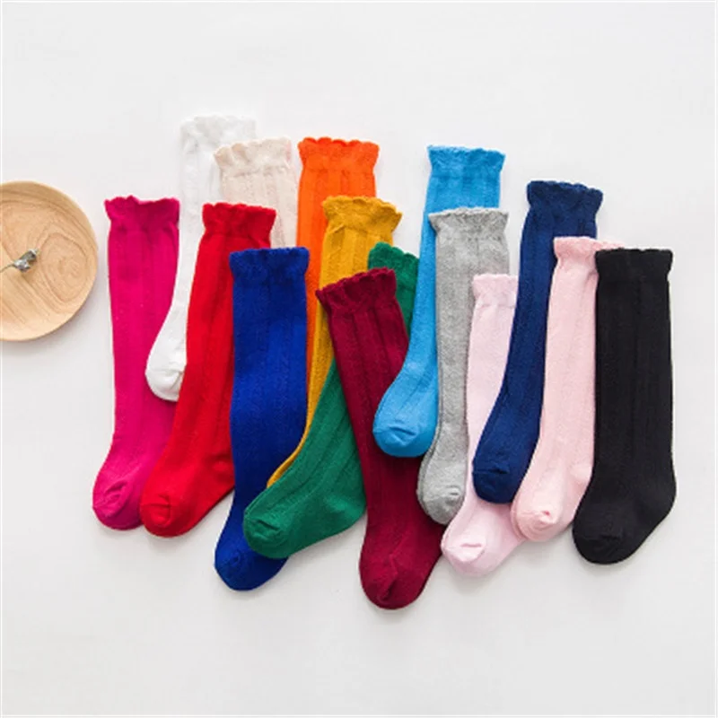 

New Spring Autumn Baby Girls Cotton Knee High Socks Kids Toddler Double Needle Short Socks, Red,yellow,blue,etc