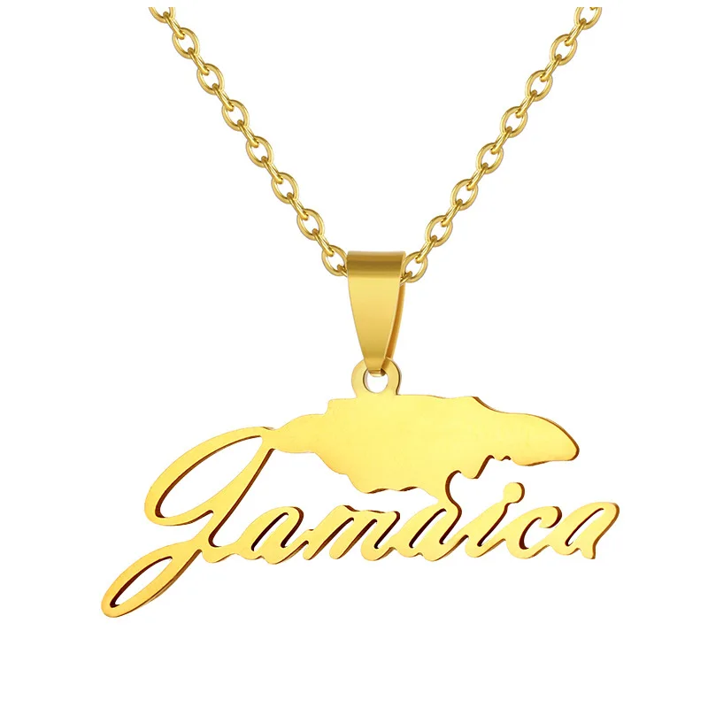 

Luxury Hot Sale Stainless Steel Country Map Necklace 24K Gold Plated Steel Jamaica Map Pendant Necklace For Women Jewelry