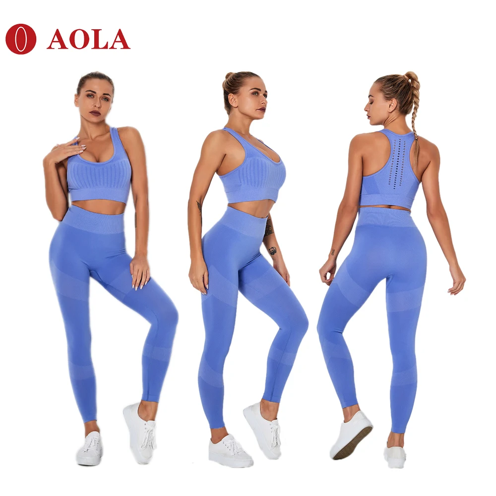 

AOLA Seamless Crop For Women 2 Piece Suit Sports Bra leggings Thick High Waisted Yoga Leggings Sets, Pictures shows