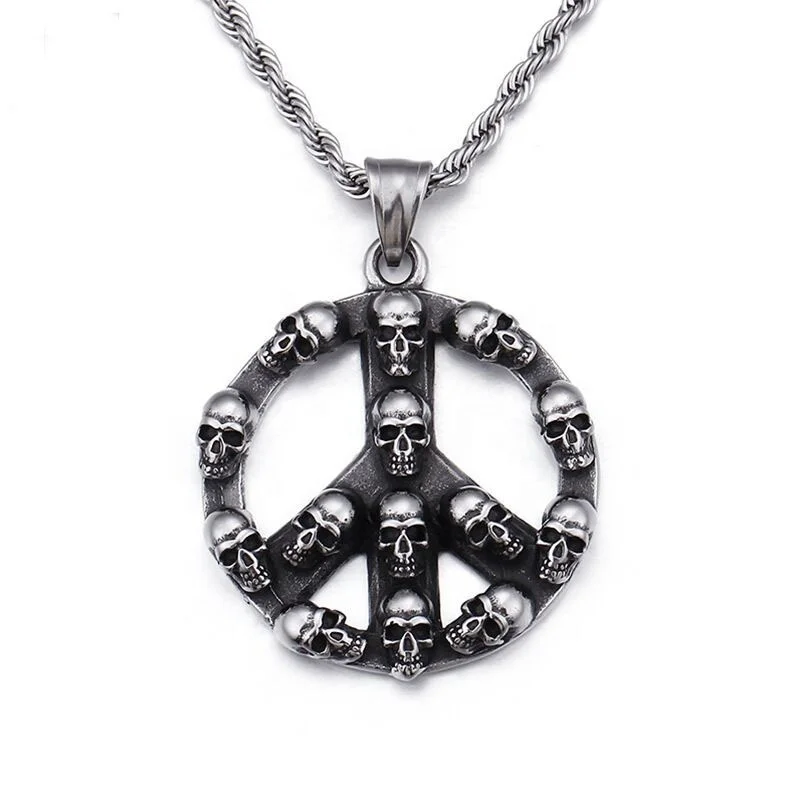 

Wholesale Fashion Street Europe And American Vintage Style 316L Stainless Steel Punk Skull Head Pendant Necklaces, Silver