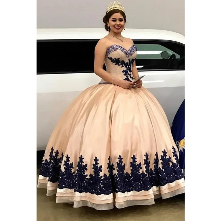 

Champagne Evening Dress Arabic Ball Gown Sweetheart Appliques Quinceanera Dresses, Custom made