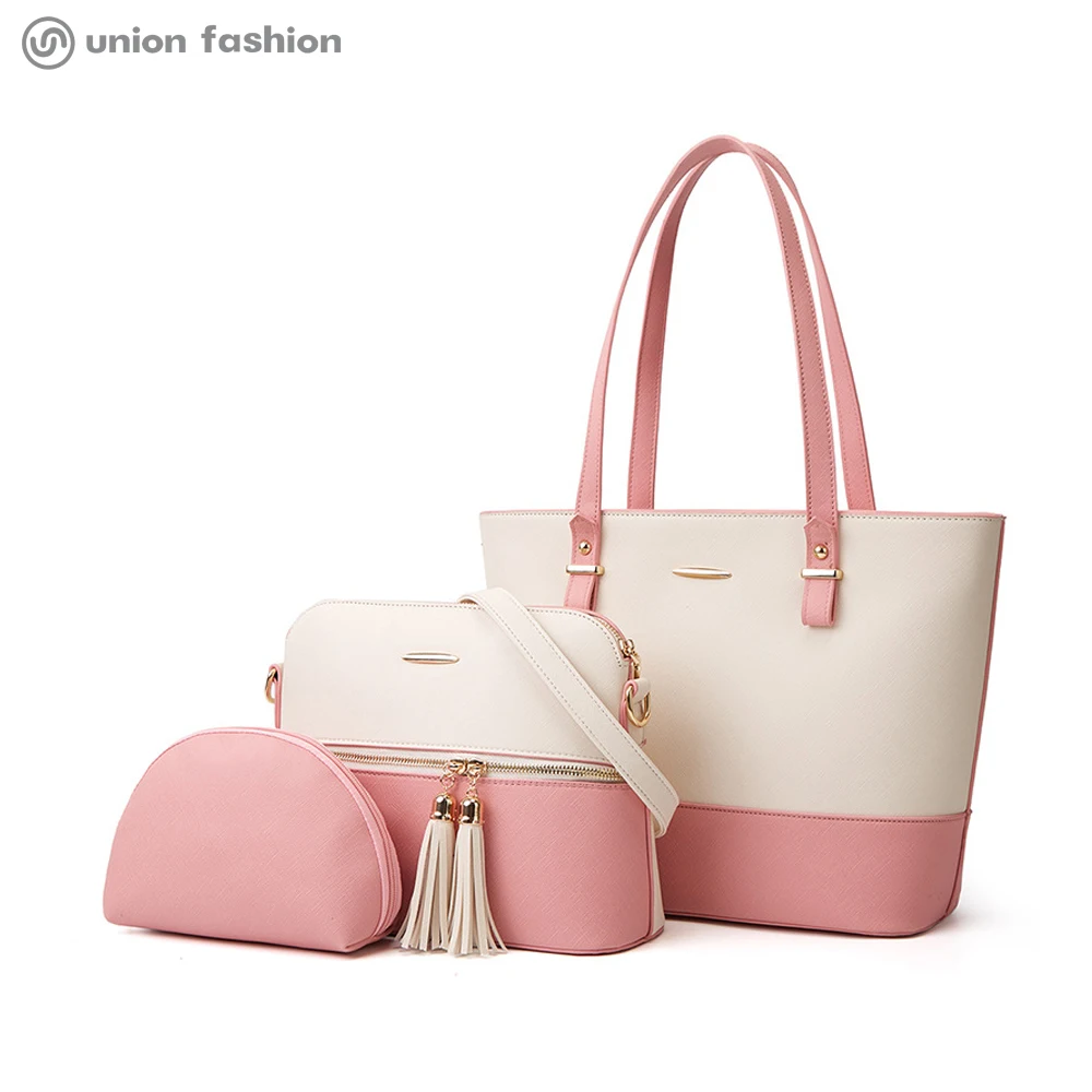 

Trendy Women High Quality Bag Pu Leather Contrast Color Big Handbag, 6 colors