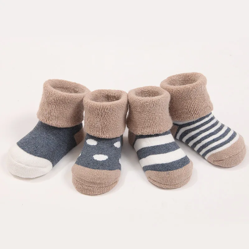 
4 Pairs/set Infant Toddler Striped Warm Cotton Winter Crew Baby Socks 