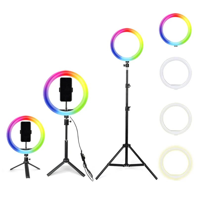 

Portable RGB 6 8 10 12 14 18 inch Makeup Shooting Photography Led Ring Light with Phone Holder Tripod Stand for Live Stream